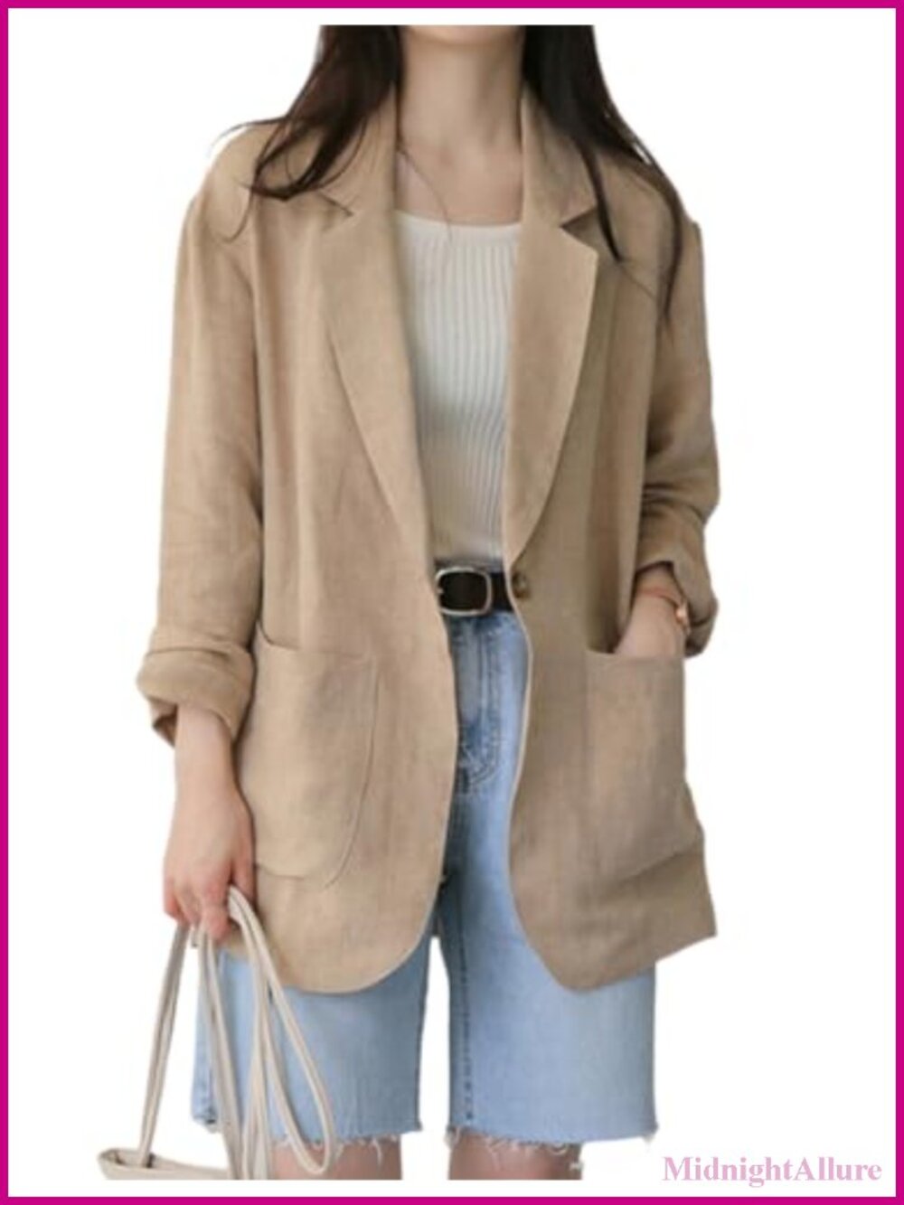 Womens Linen Blazer Long Sleeve Lightweight Button Front Work Jacket